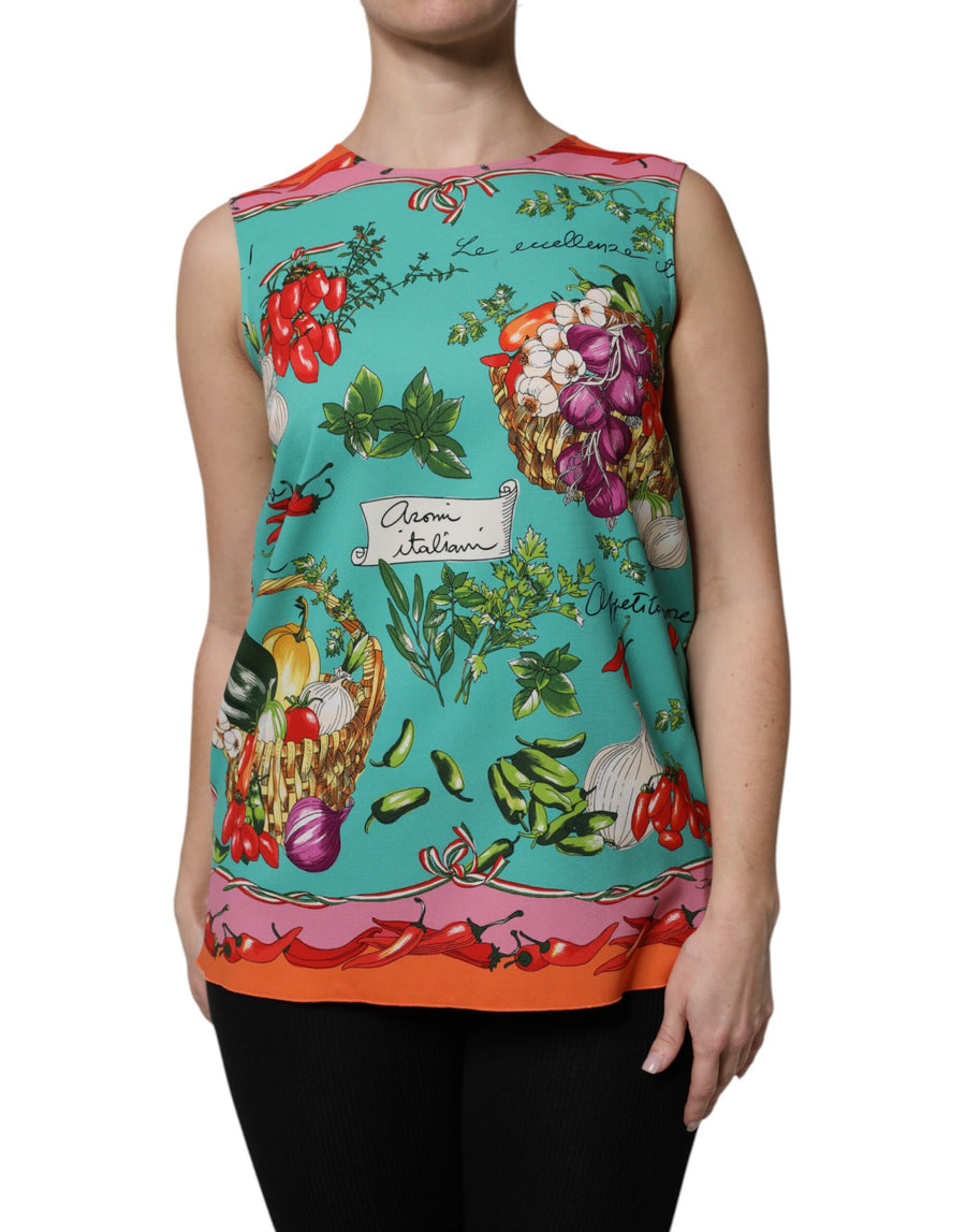 Multicolor Floral Silk Sleeveless Tank Top