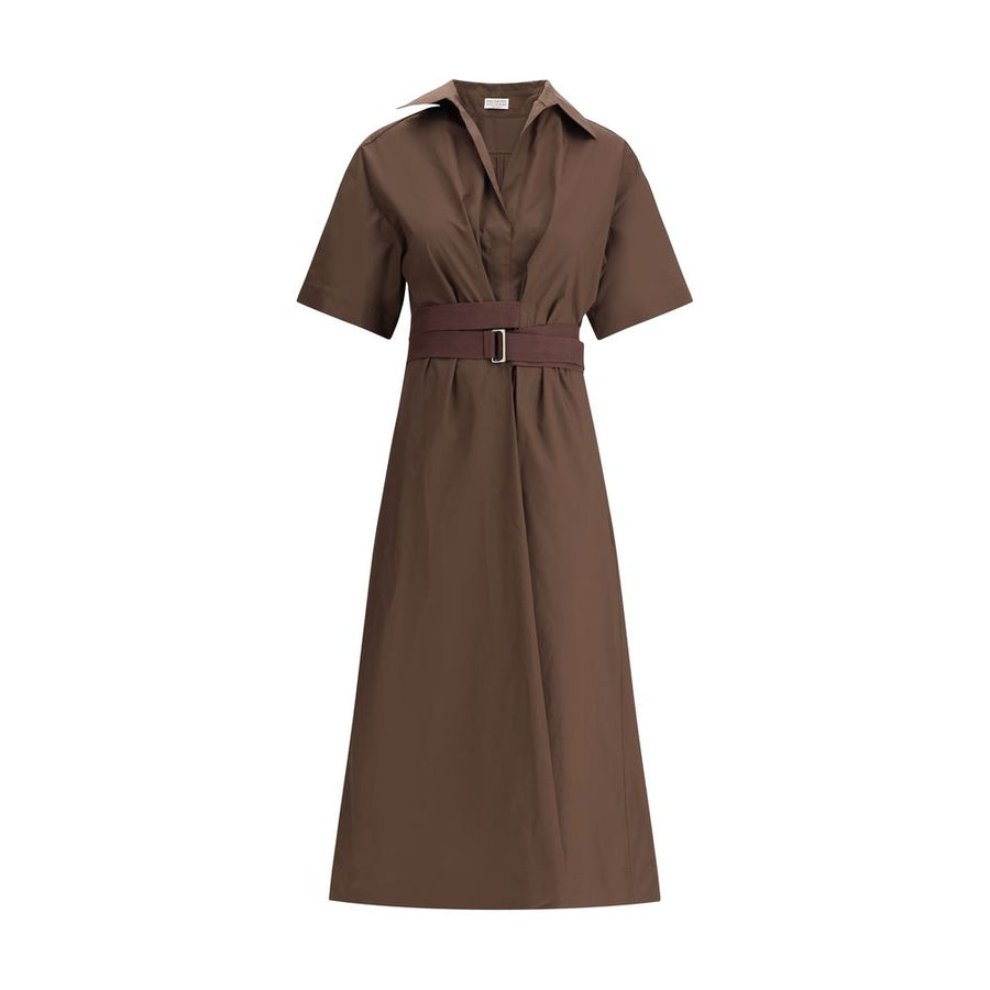 Brown Cotton Casual Dress