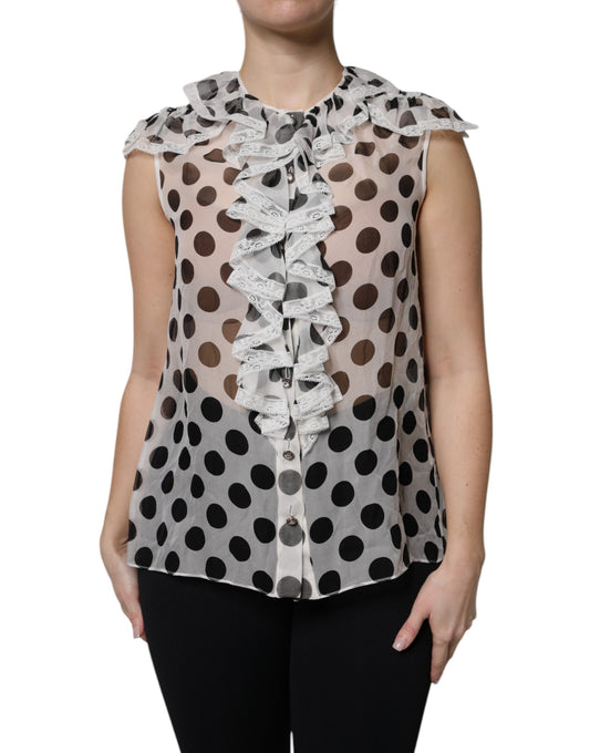 White Black Polka Dot Cotton Sleeveless Top