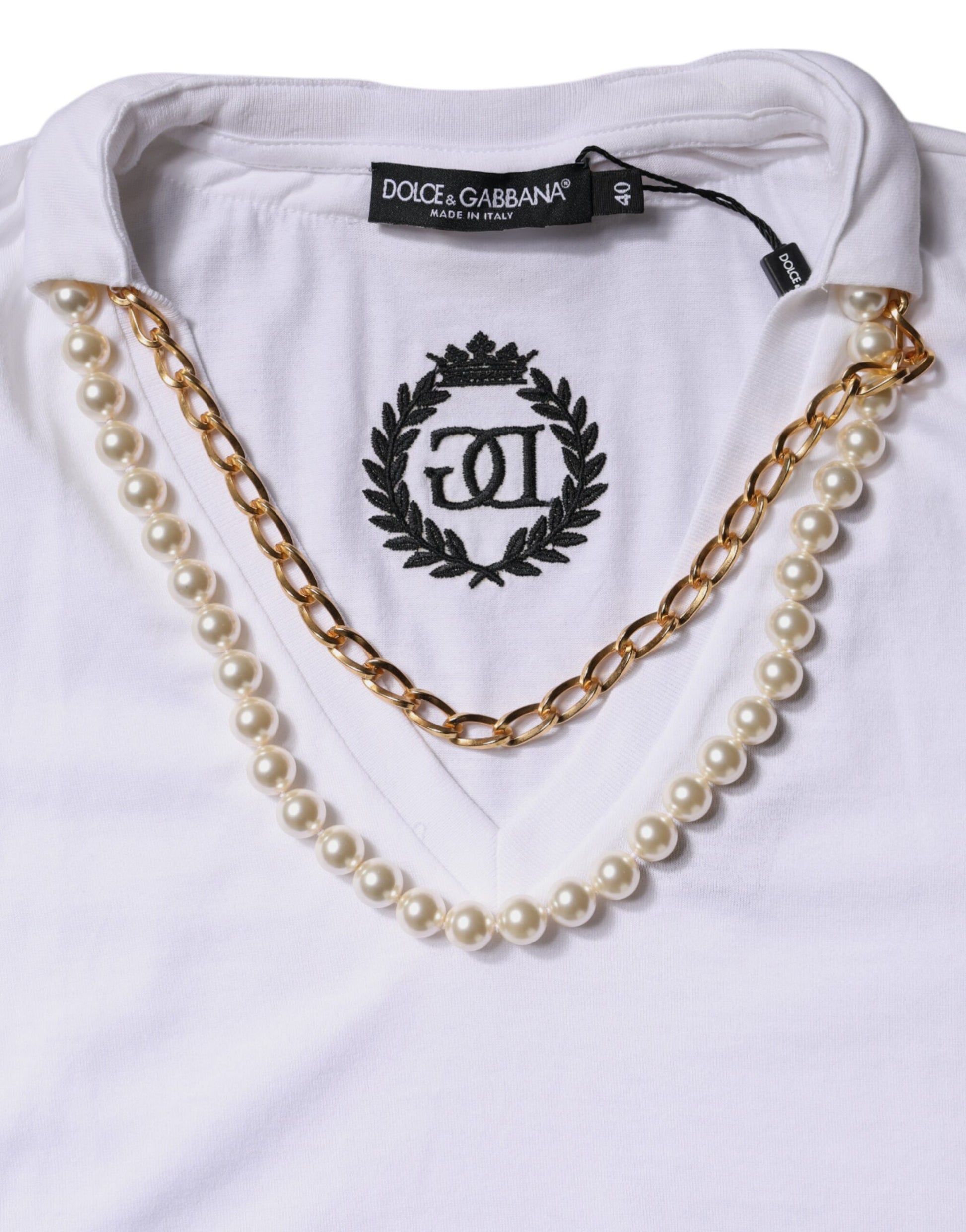 White Necklace Cotton Short Sleeve T-shirt