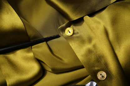 Olive Green Ascot Collar Long Sleeve Blouse Top