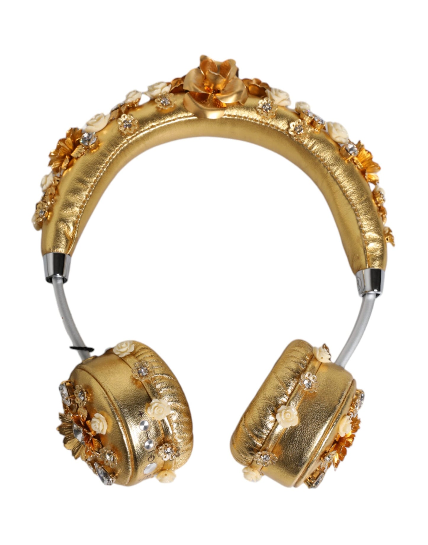 Gold Leather Floral Crystal Angel Headset Headphones