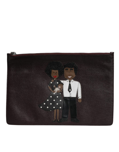 Brown Leather #DGFAMILY Embellished Men Clutch Pouch Bag