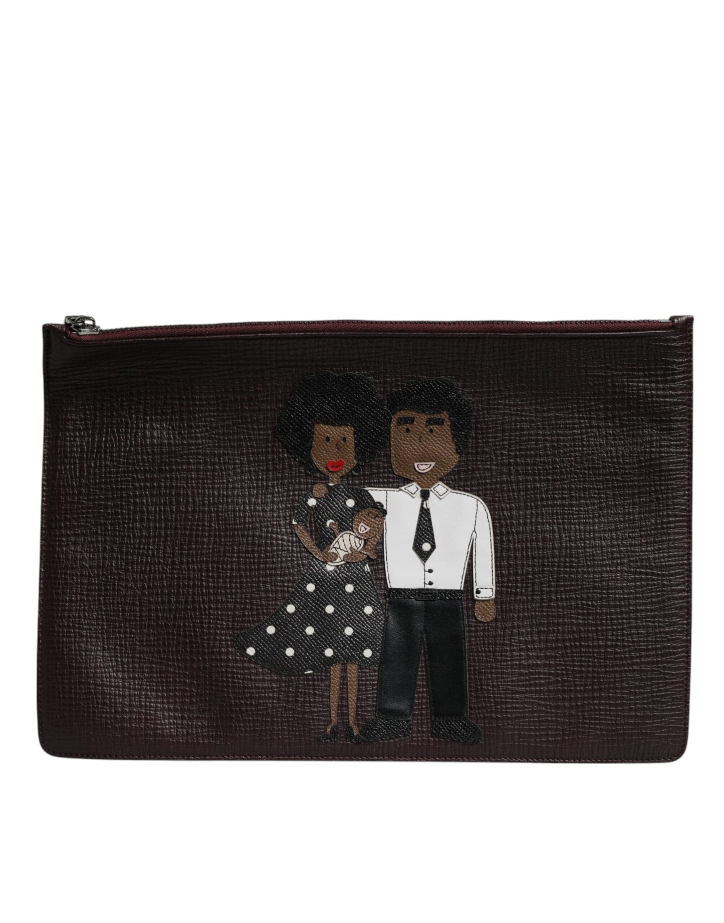 Brown Leather #DGFAMILY Embellished Men Clutch Pouch Bag