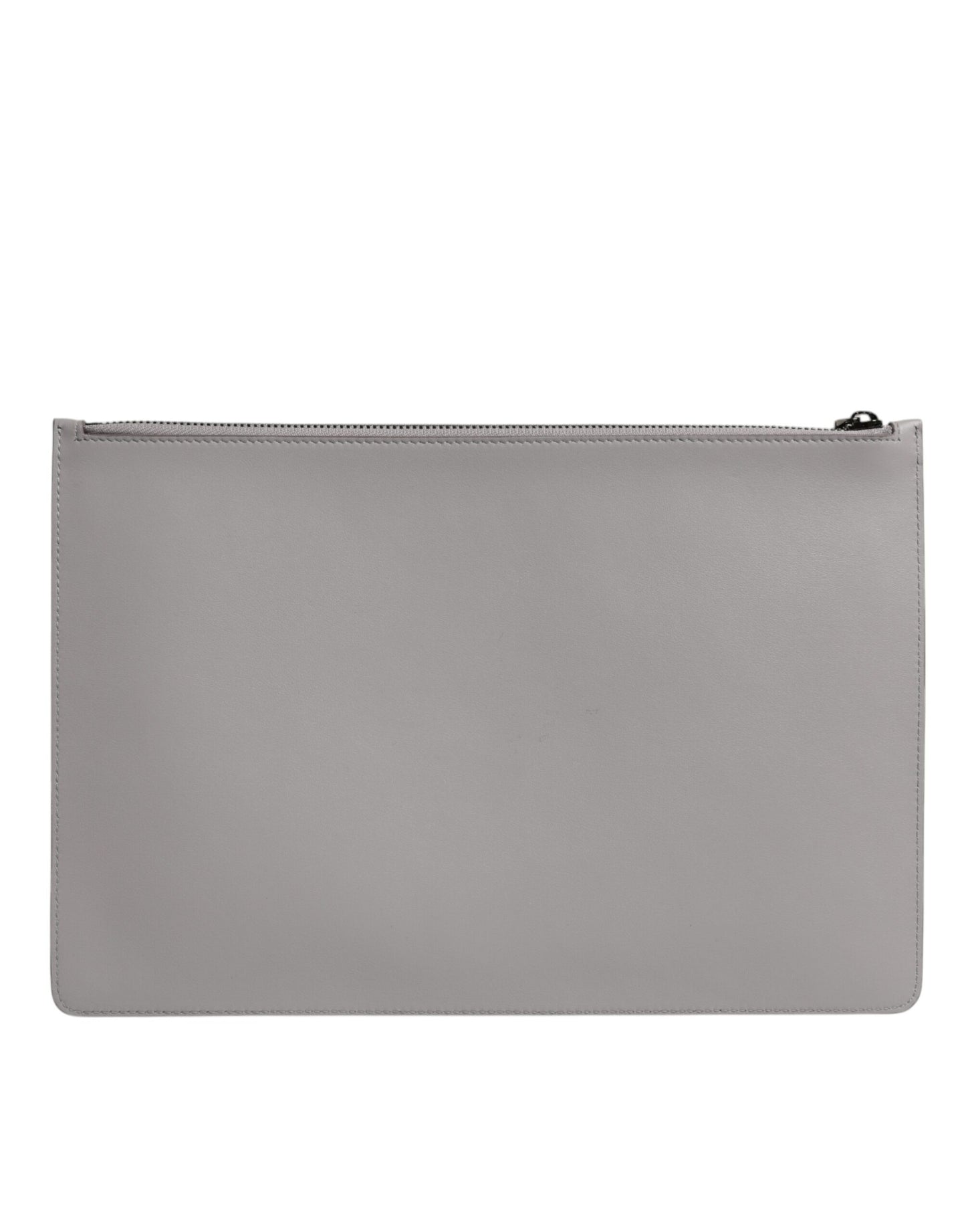 Gray Solid Leather DG Logo Men Clutch Zip Pouch Bag