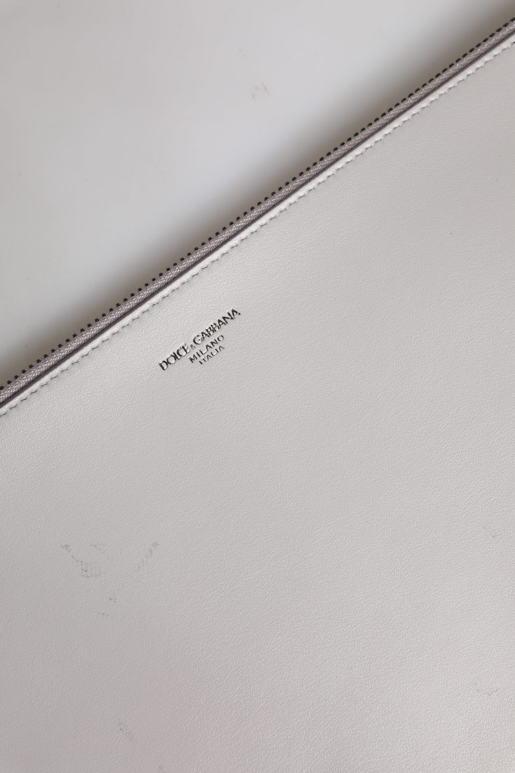 Gray Solid Leather DG Logo Men Clutch Zip Pouch Bag