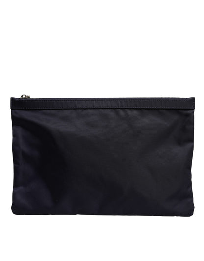 Blue DG Logo Patch Embellished Pouch Clutch Bag