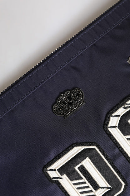 Blue DG Logo Patch Embellished Pouch Clutch Bag