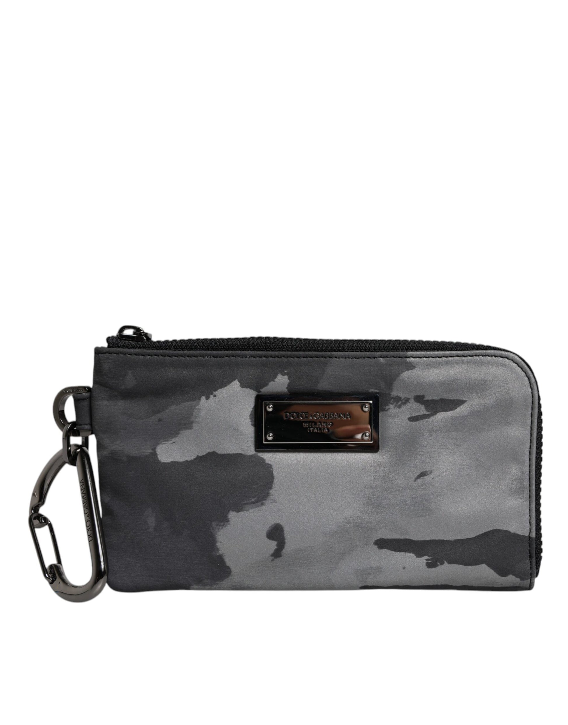 Black Gray Camouflage Logo Plaque Keyring Pouch Bag