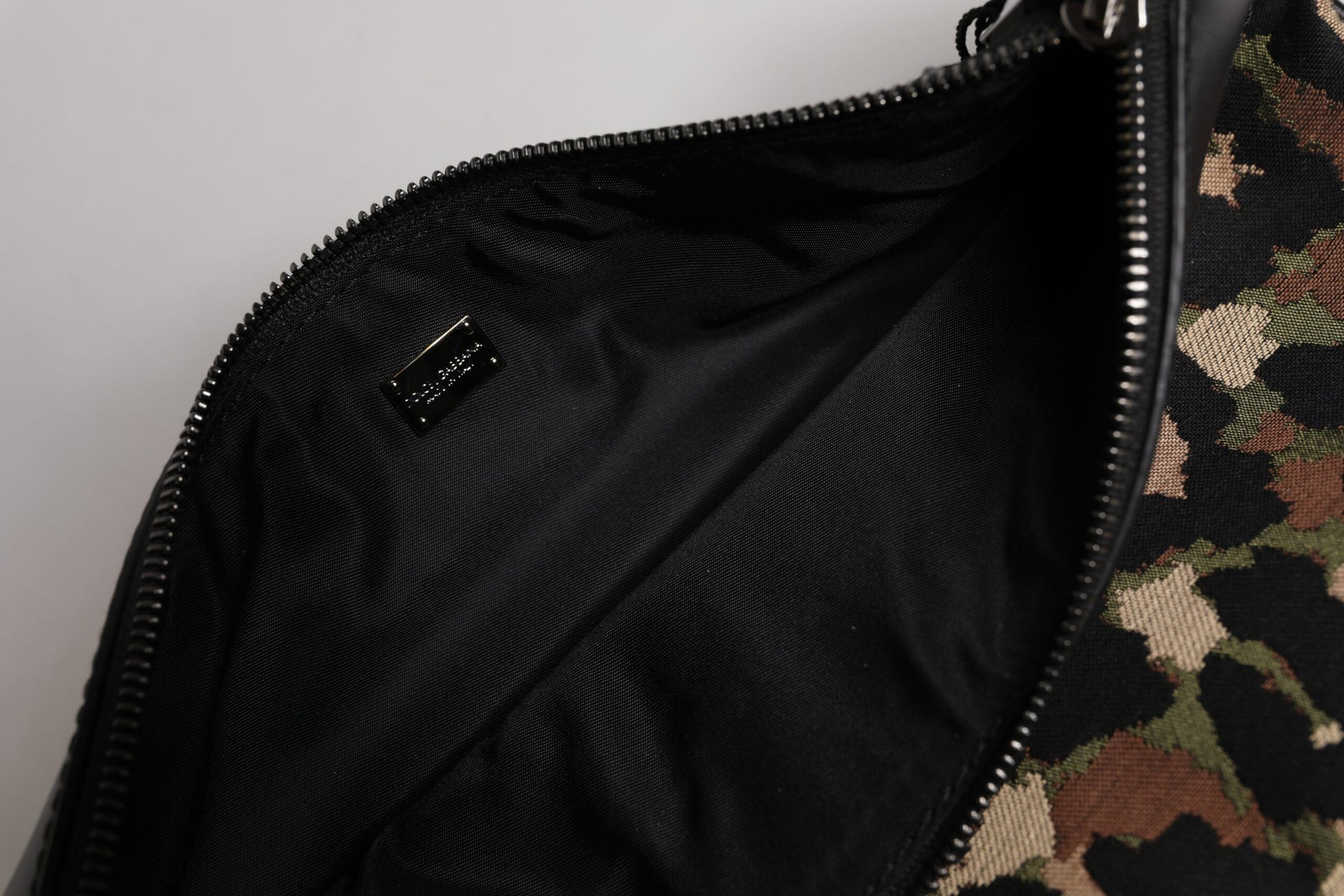 Multicolor Leopard Jacquard Print Logo Plaque Pouch Bag