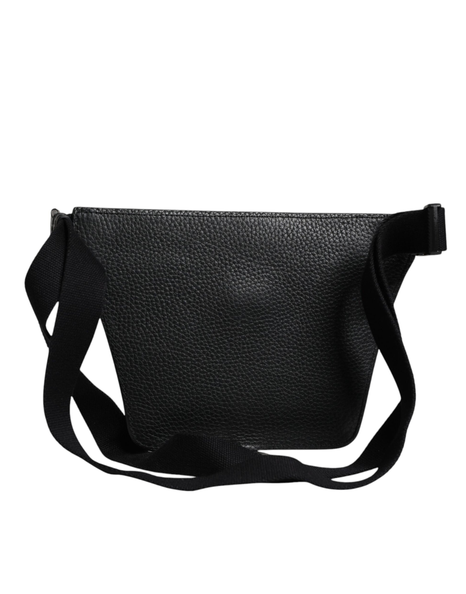 Black Calfskin Logo Plaque Belt Waist Men Fanny Pack Bag