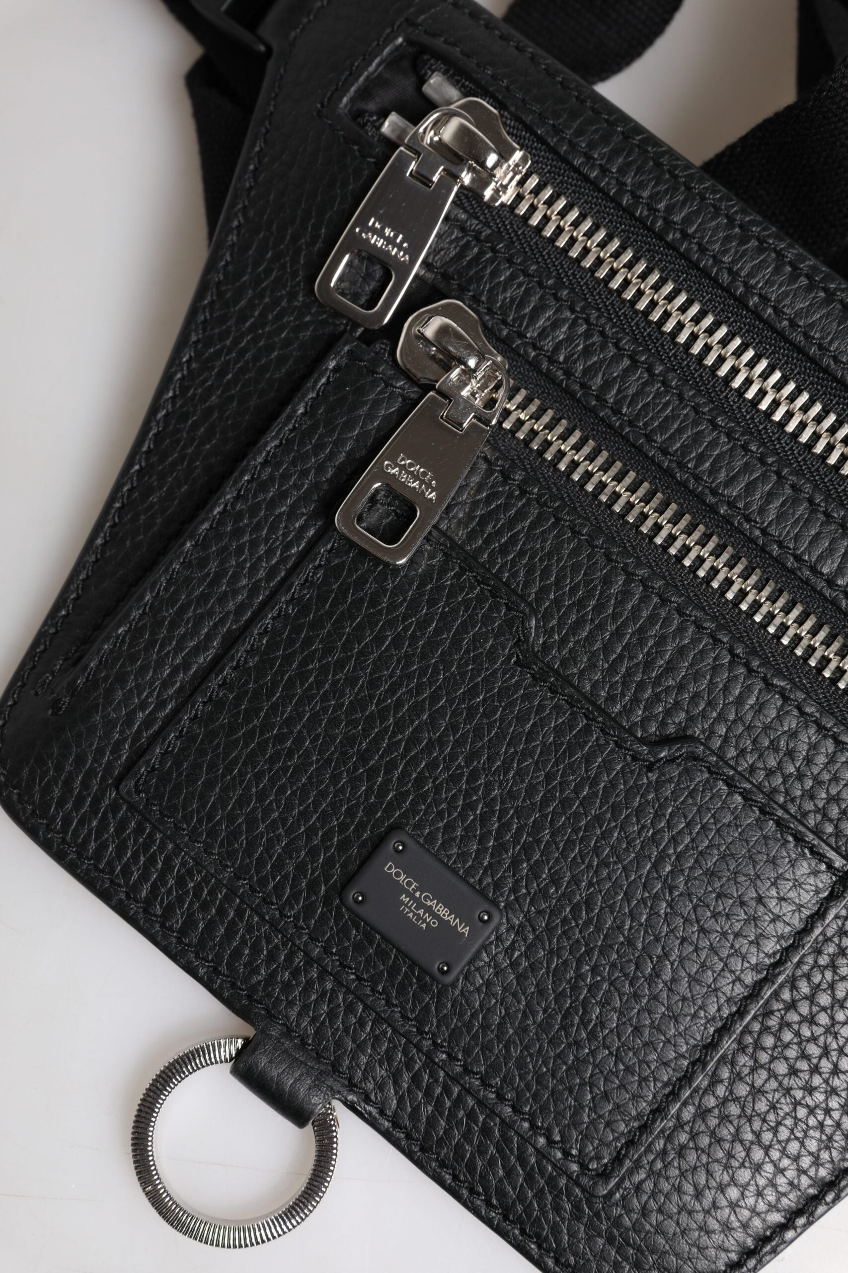 Black Calfskin Logo Plaque Belt Waist Men Fanny Pack Bag