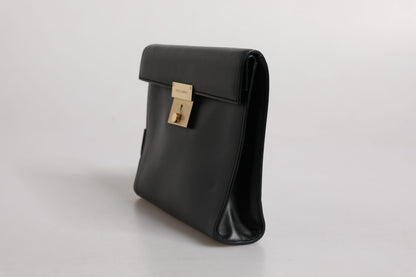 Black Leather Logo Plaque Document Briefcase Bag