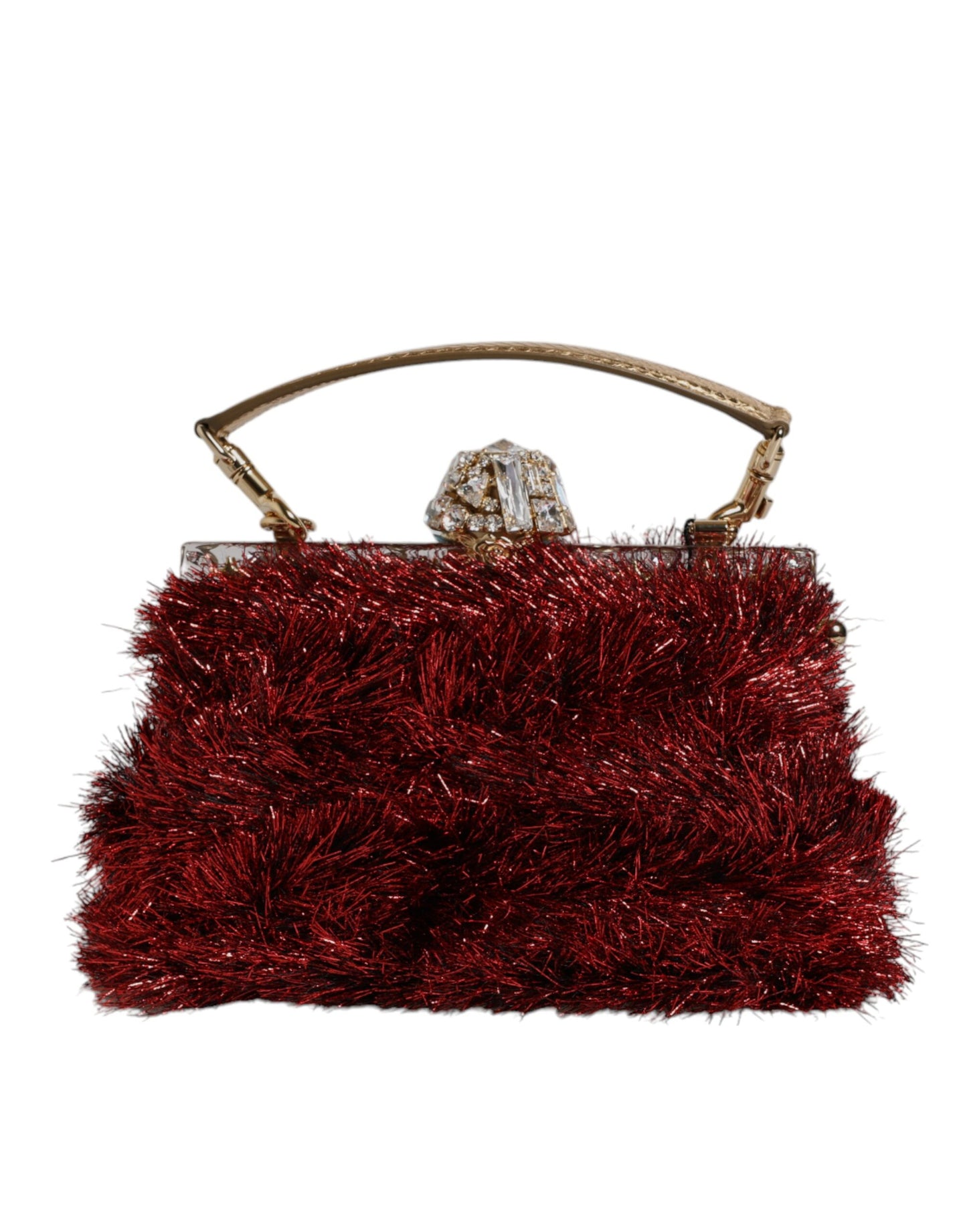 Red Gold Chain VANDA Tinsel Crystals Evening Clutch Bag