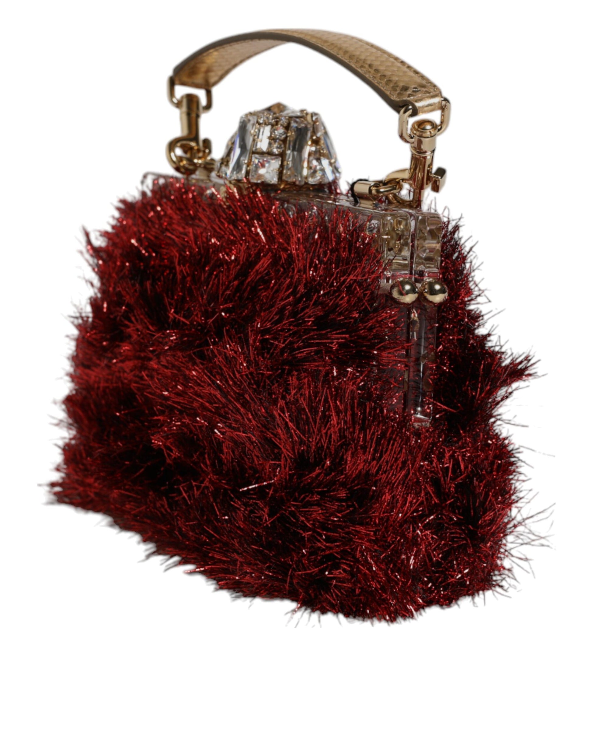 Red Gold Chain VANDA Tinsel Crystals Evening Clutch Bag