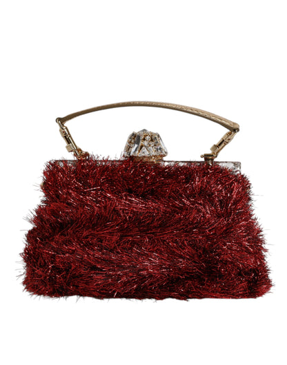 Red Gold Chain VANDA Tinsel Crystals Evening Clutch Bag