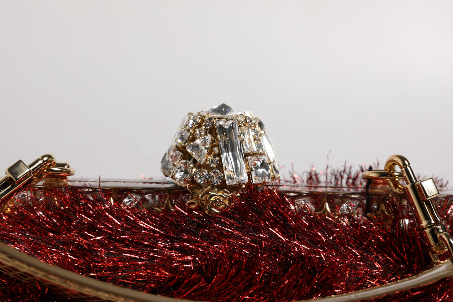 Red Gold Chain VANDA Tinsel Crystals Evening Clutch Bag