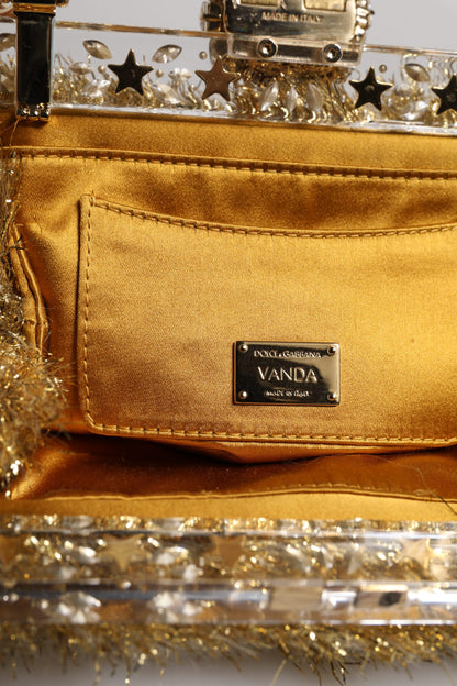 Gold Vanda Chain Strap Tinsel Crystal Evening Clutch Bag