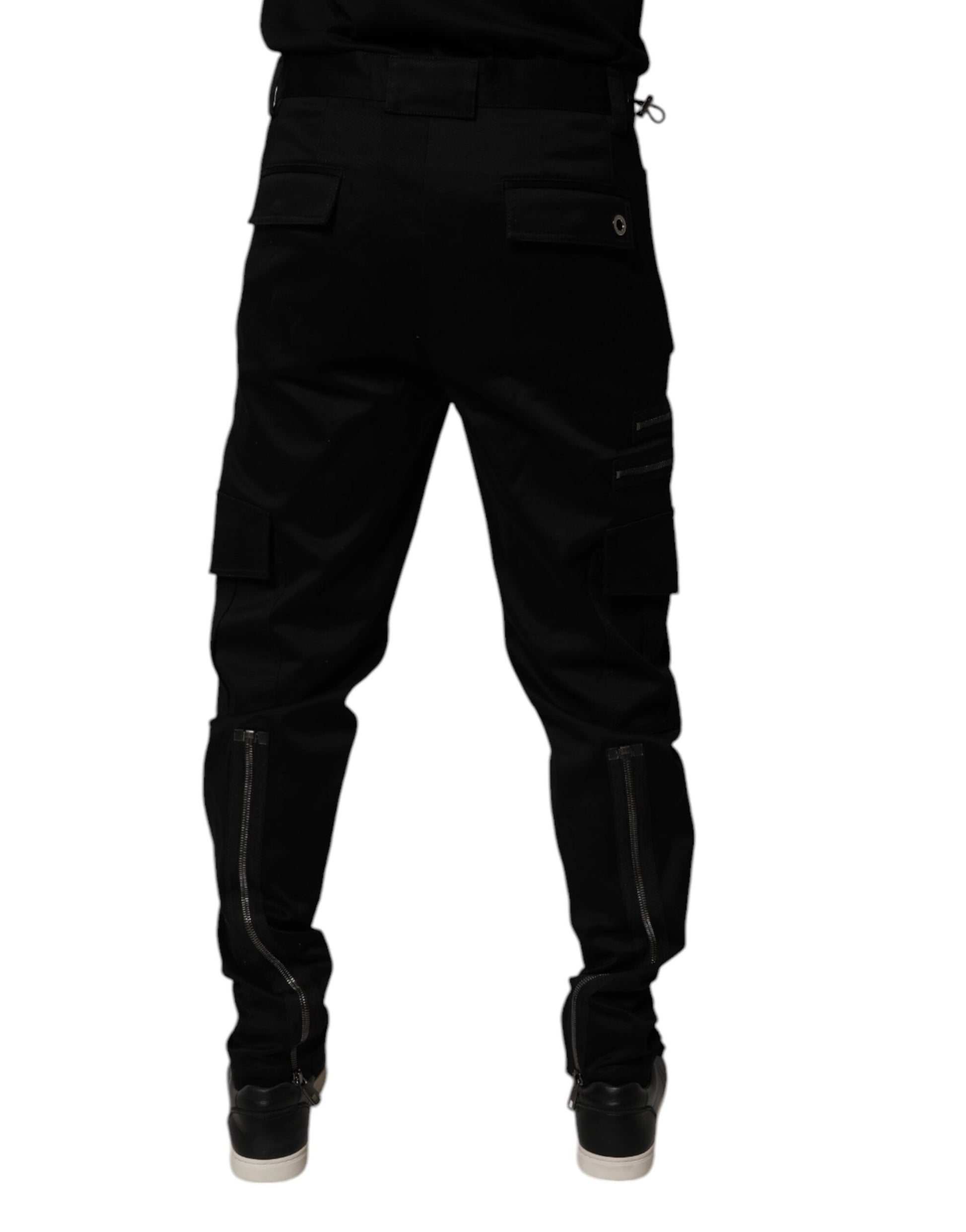 Black Cotton Cargo Tapered Pants