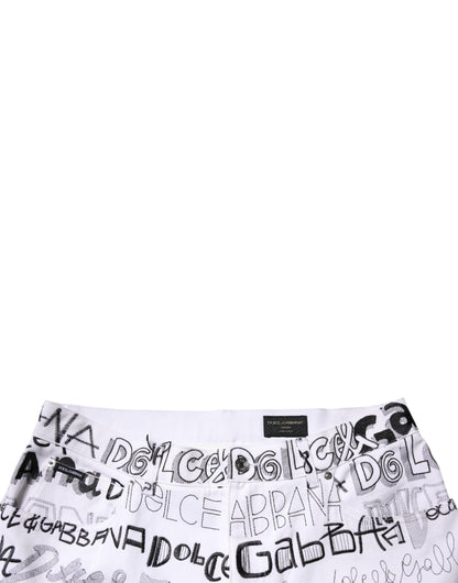 White Logo Print Straight Men Denim Jeans