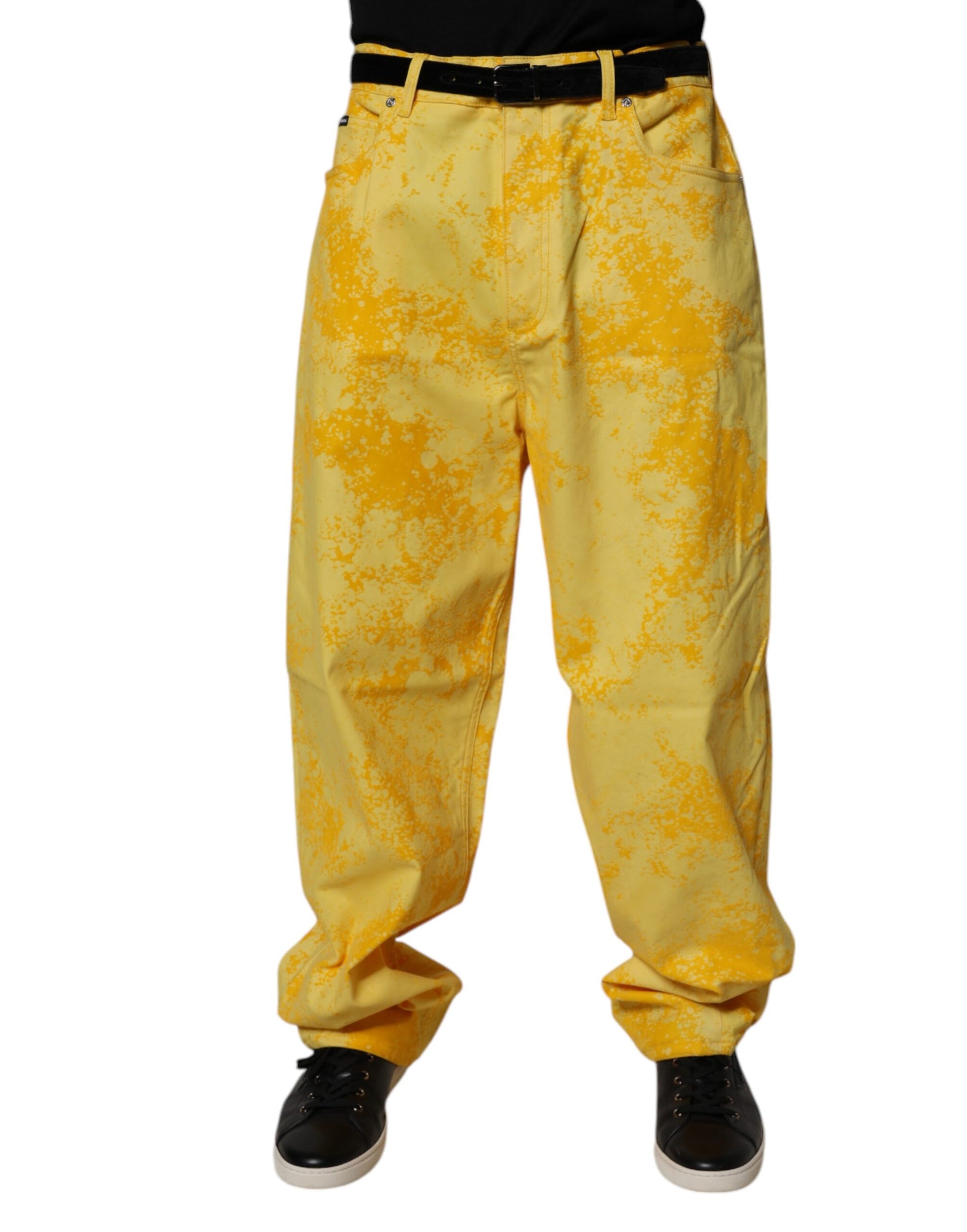 Yellow Tie Dye Cotton Straight Denim Jeans