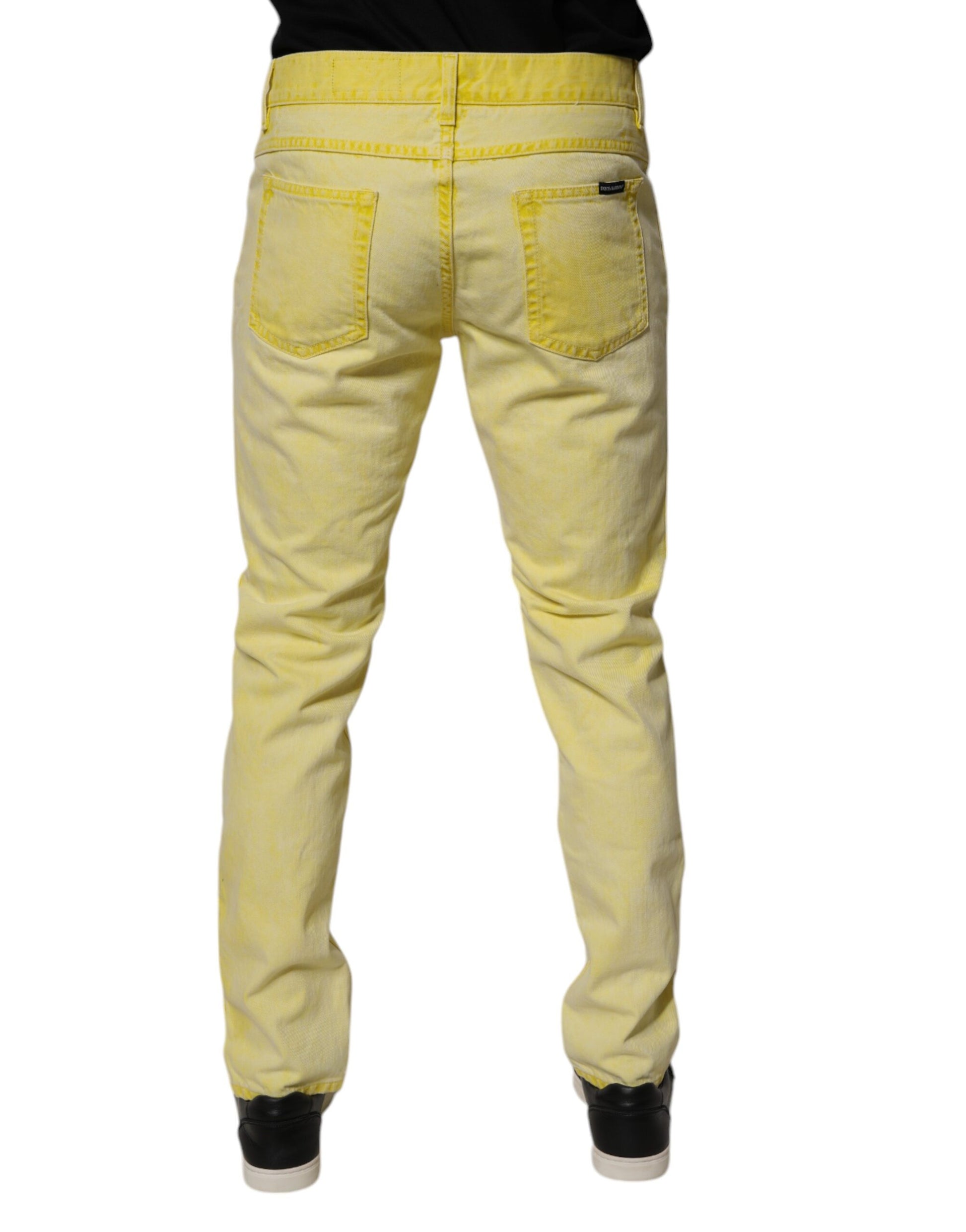 Yellow Cotton Stretch Skinny Men Denim Jeans