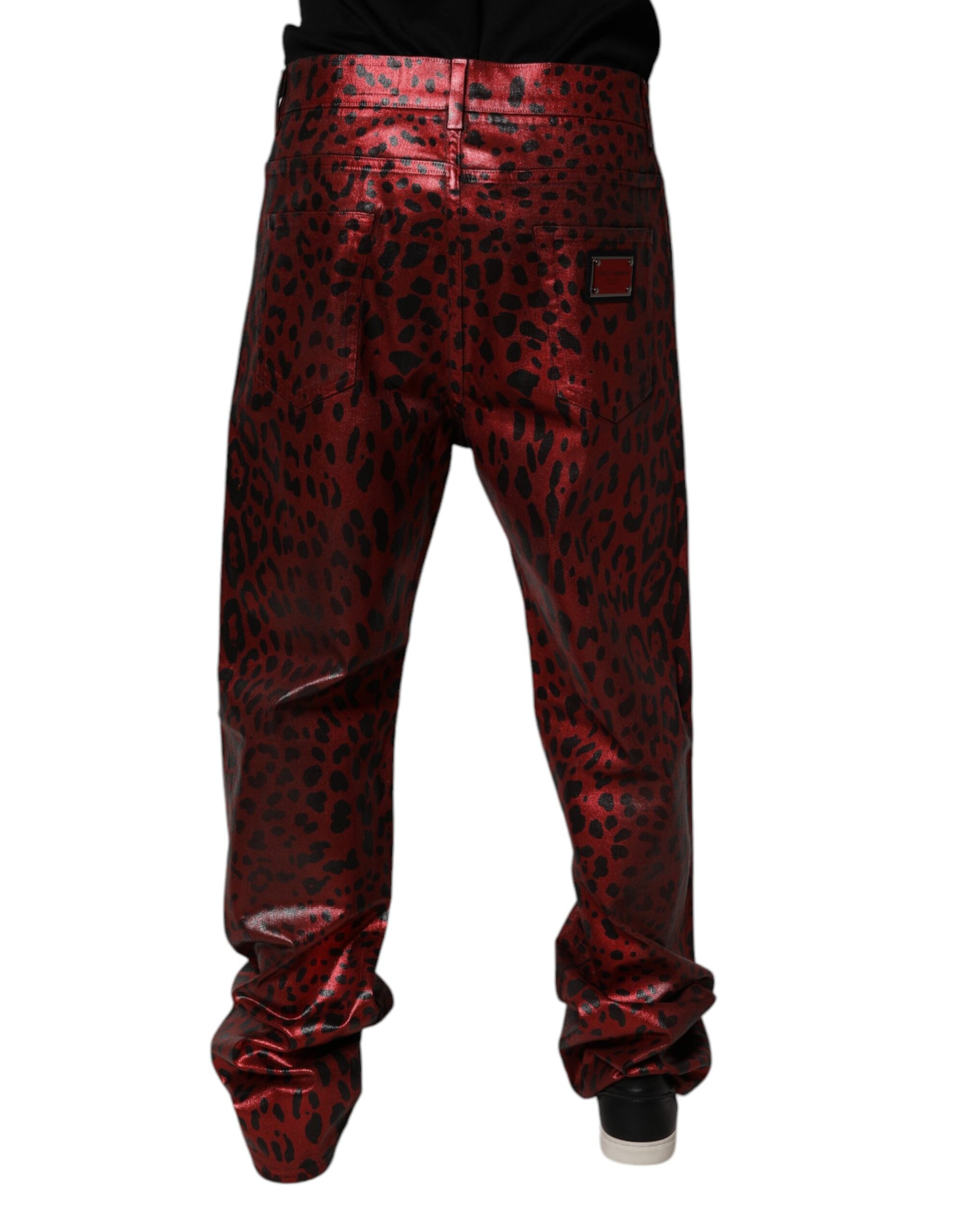 Red Leopard Cotton Straight Men Denim Jeans