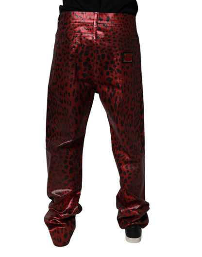 Red Leopard Cotton Straight Men Denim Jeans