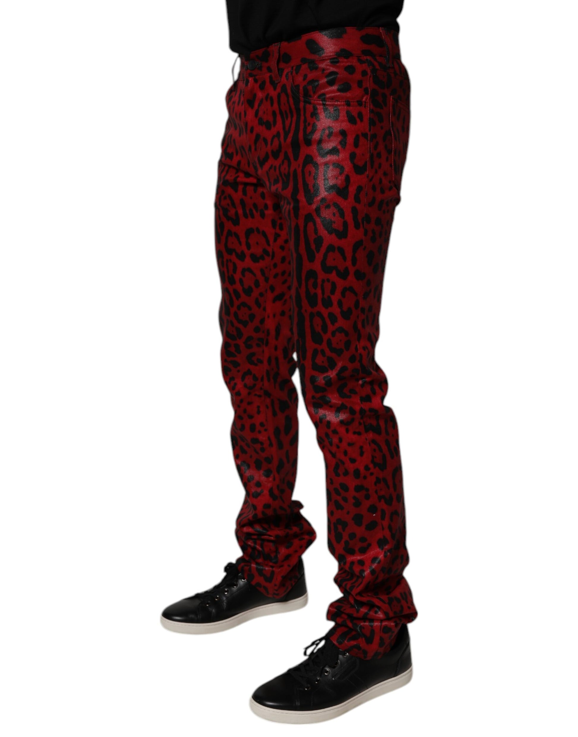 Red Leopard Cotton Slim Fit Denim Jeans
