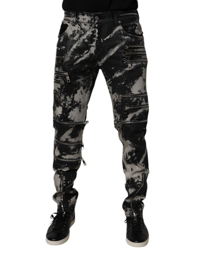 Black Tie Dye Cotton Skinny Zip Denim Jeans