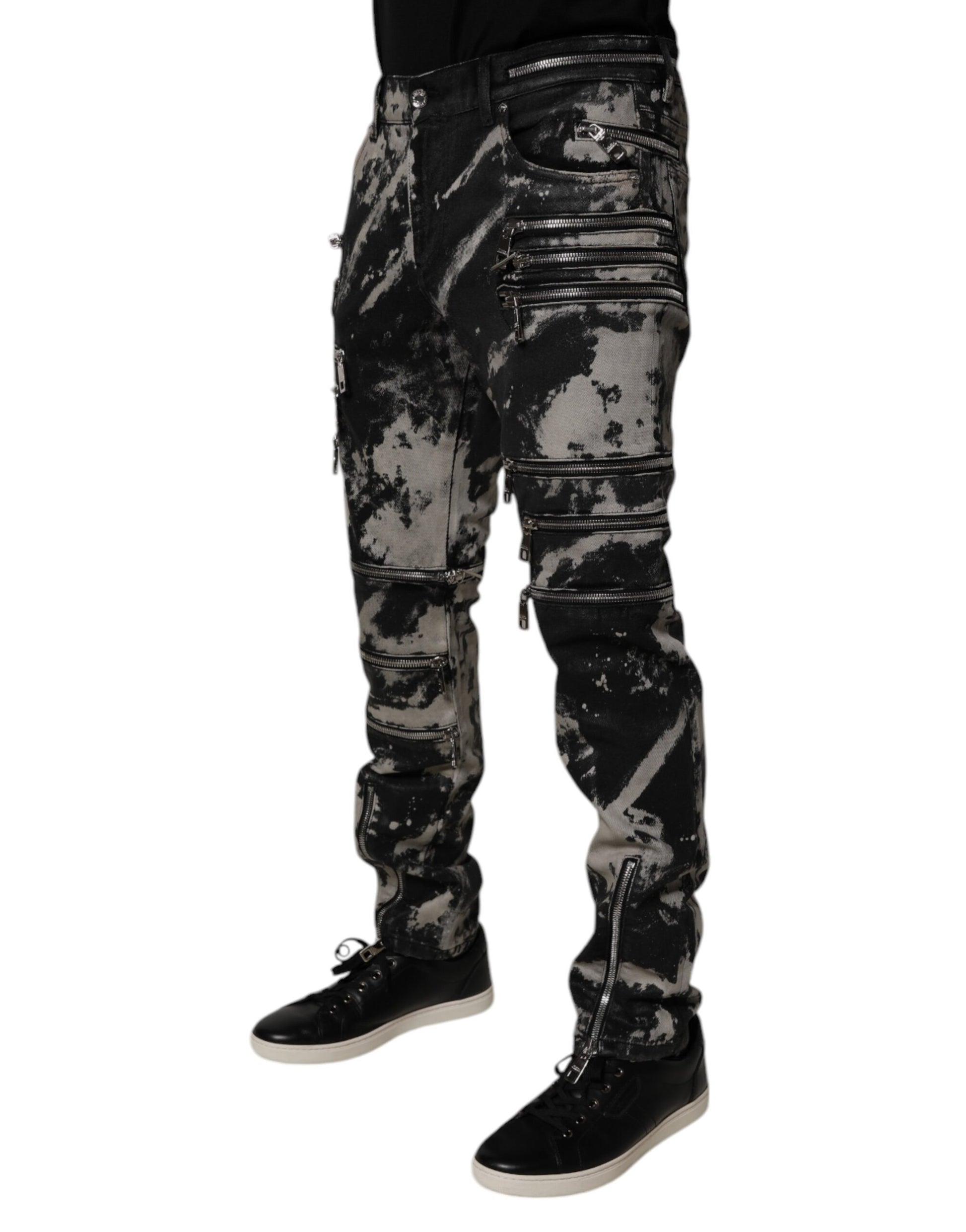 Black Tie Dye Cotton Skinny Zip Denim Jeans