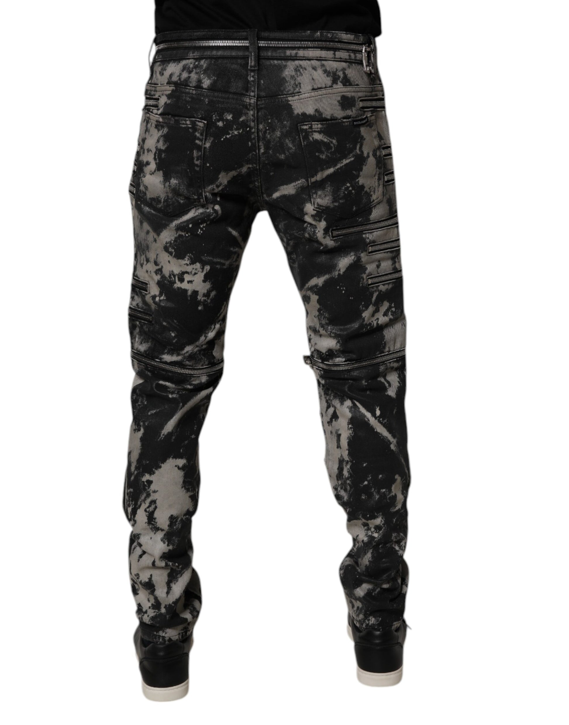 Black Tie Dye Cotton Skinny Zip Denim Jeans
