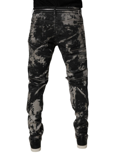 Black Tie Dye Cotton Skinny Zip Denim Jeans