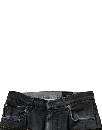 Dark Gray Tattered Cotton Skinny Denim Jeans