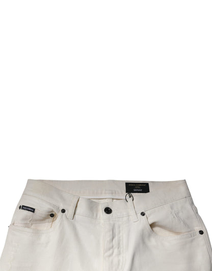 Off White Cotton Stretch Skinny Denim Jeans