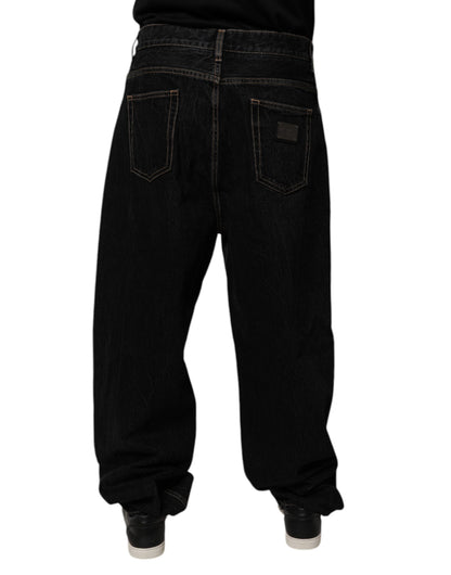 Black Cotton Mid Waist Wide Leg Denim Jeans