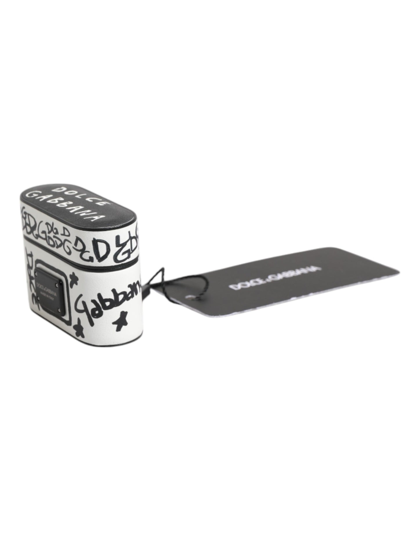 Black White Leather Scribble Embossed Logo Airpods Case