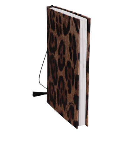 Brown Black Polyester Leopard Logo Print Small Notebook