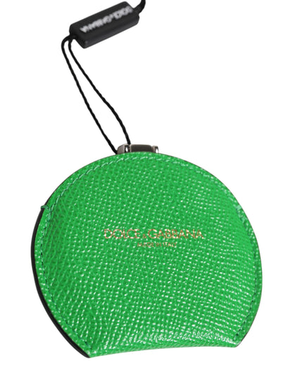 Green Calfskin Leather Round Logo Hand Mirror Holder