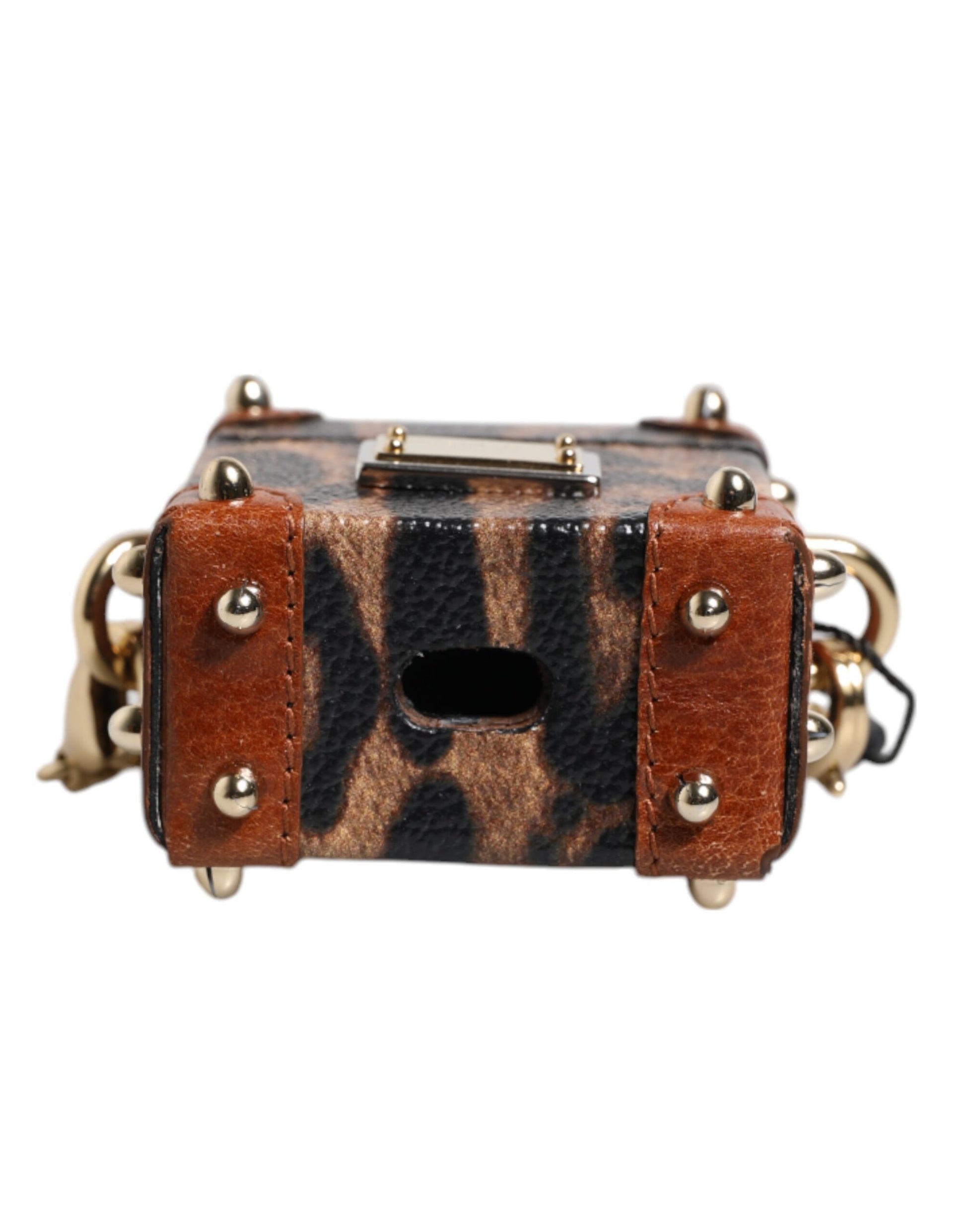 Brown Leopard Metal Logo Plaque Gold Chain Airpods Case