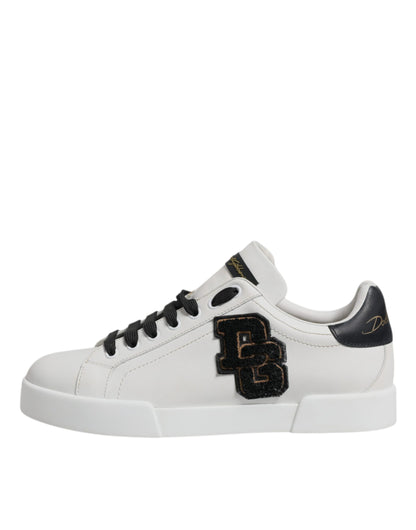 White Leather DG Logo Low Top Sneakers Shoes