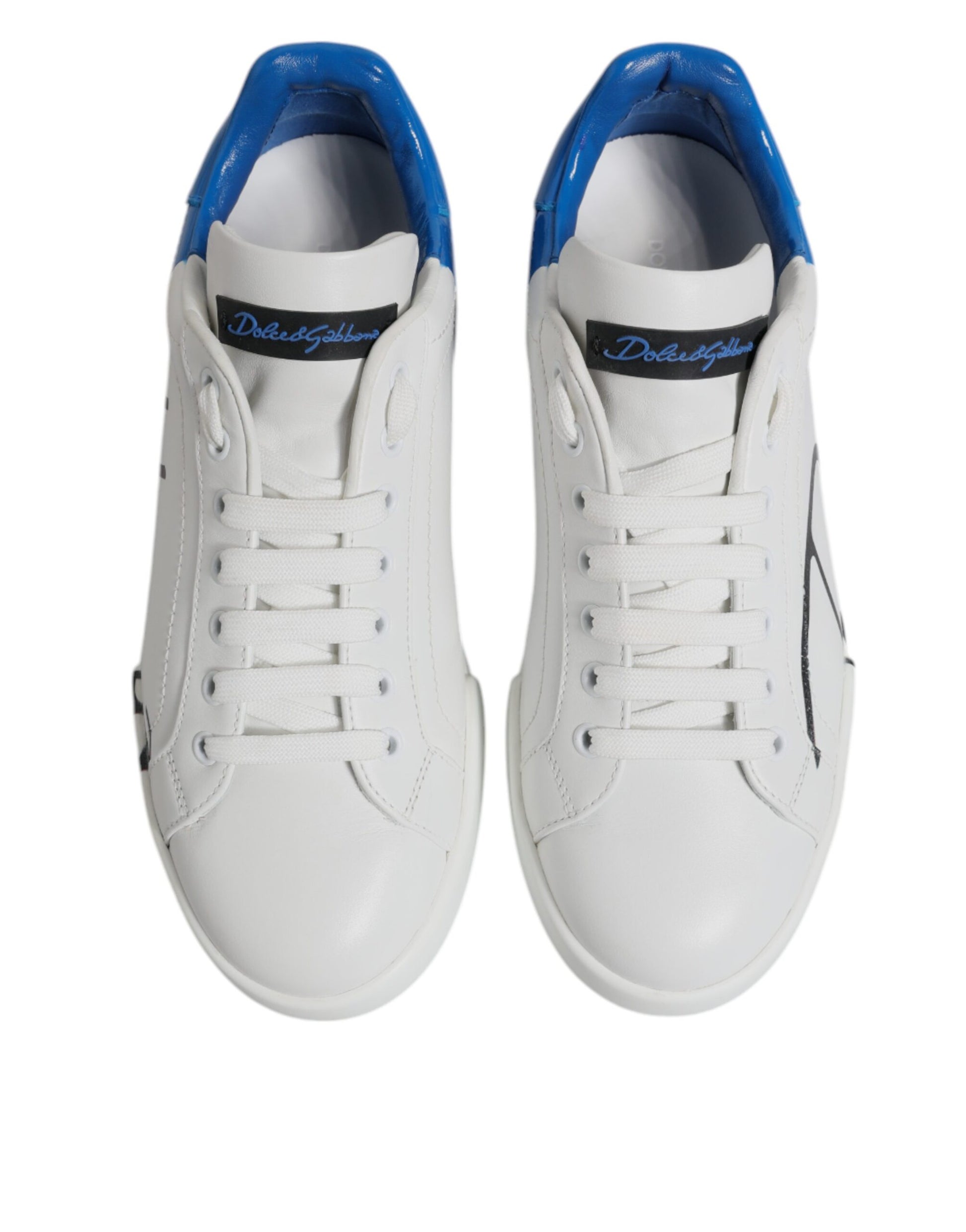 White Blue Leather Logo Low Top Sneakers Shoes
