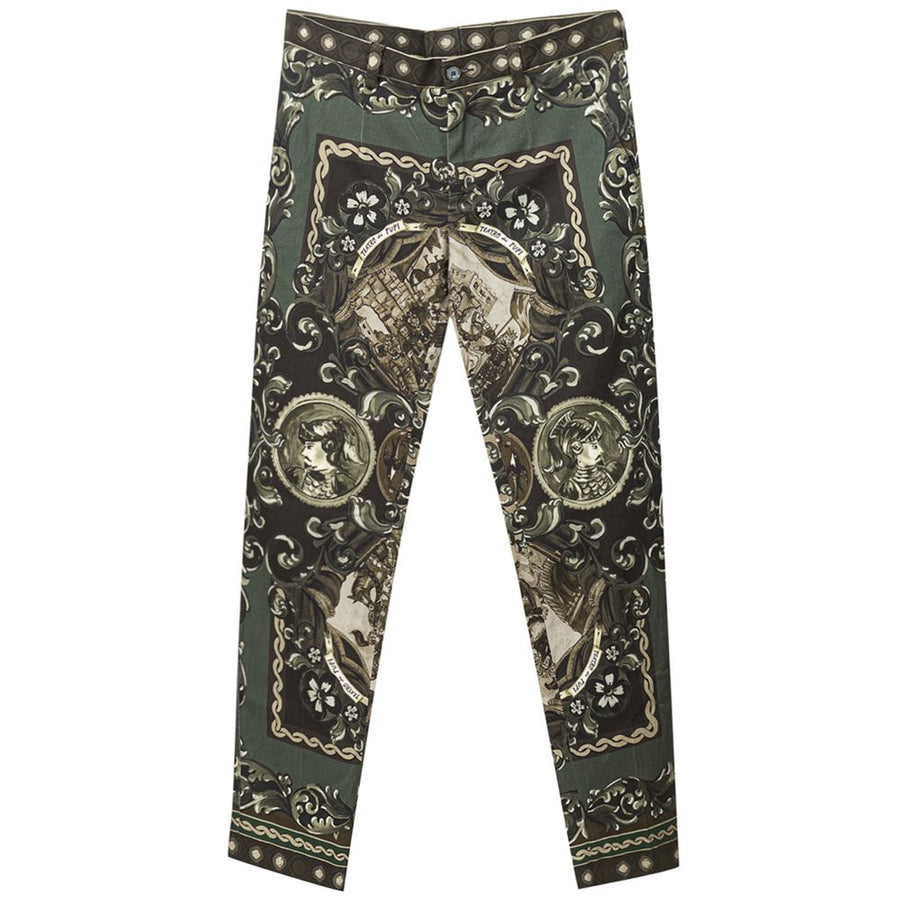 Green Cotton Casual Pants