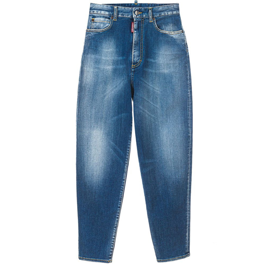 Blue Cotton High-Waisted Jean