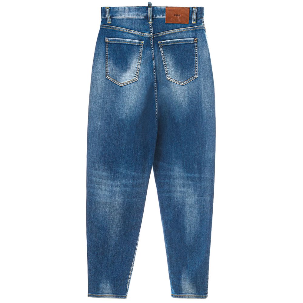 Blue Cotton High-Waisted Jean