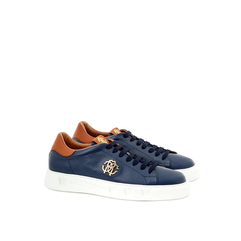 Blue Leather Low Top Sneakers