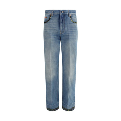 Blue Cotton Straight-Leg Jeans