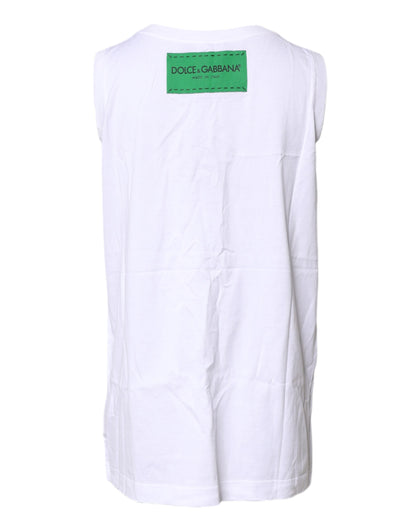 White Floral Printed Cotton Sleeveless T-shirt