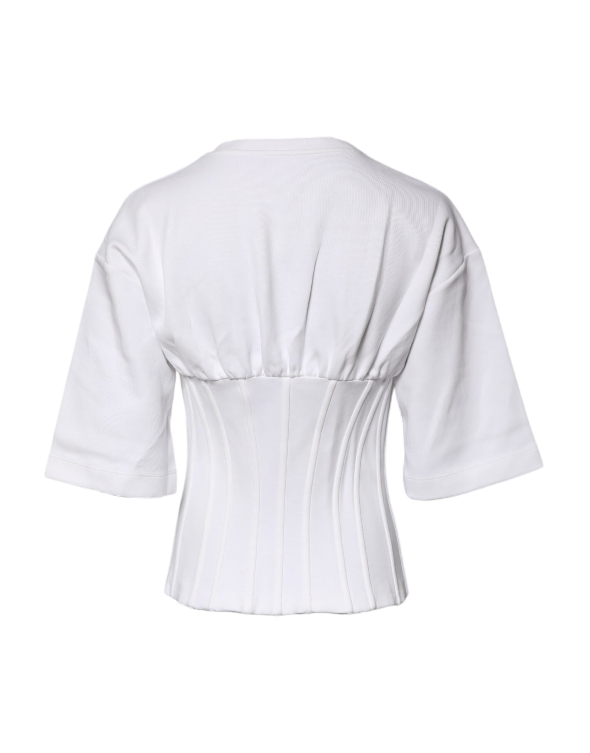 White Cotton Blend 3/4 Sleeves Blouse Top