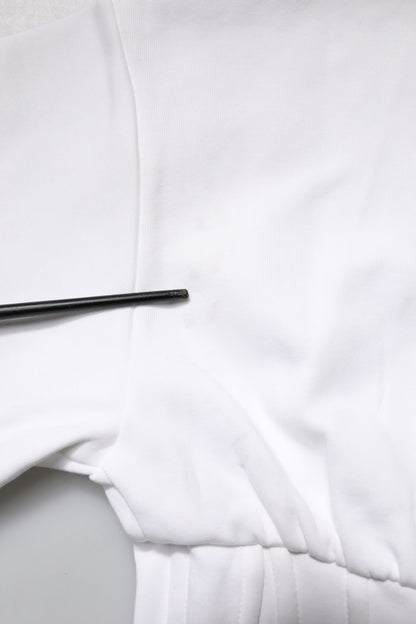 White Cotton Blend 3/4 Sleeves Blouse Top